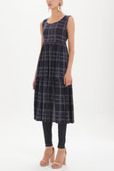 Plaid Low-cut back short sleeve midi dress 92399