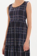 Plaid Low-cut back short sleeve midi dress 92399