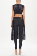 Plaid Low-cut back short sleeve midi dress 92399