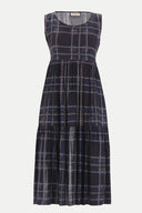 Plaid Low-cut back short sleeve midi dress 92399