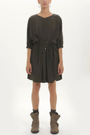 Khaki Lace-up wide cut mini dress 92407