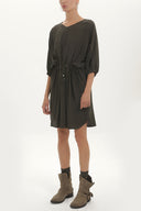 Khaki Lace-up wide cut mini dress 92407