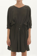 Khaki Lace-up wide cut mini dress 92407