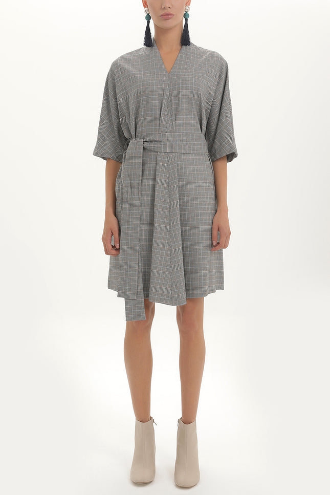 Black Belted V-neck wide cut mini dress 92408