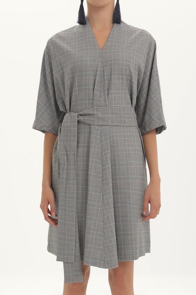 Black Belted V-neck wide cut mini dress 92408