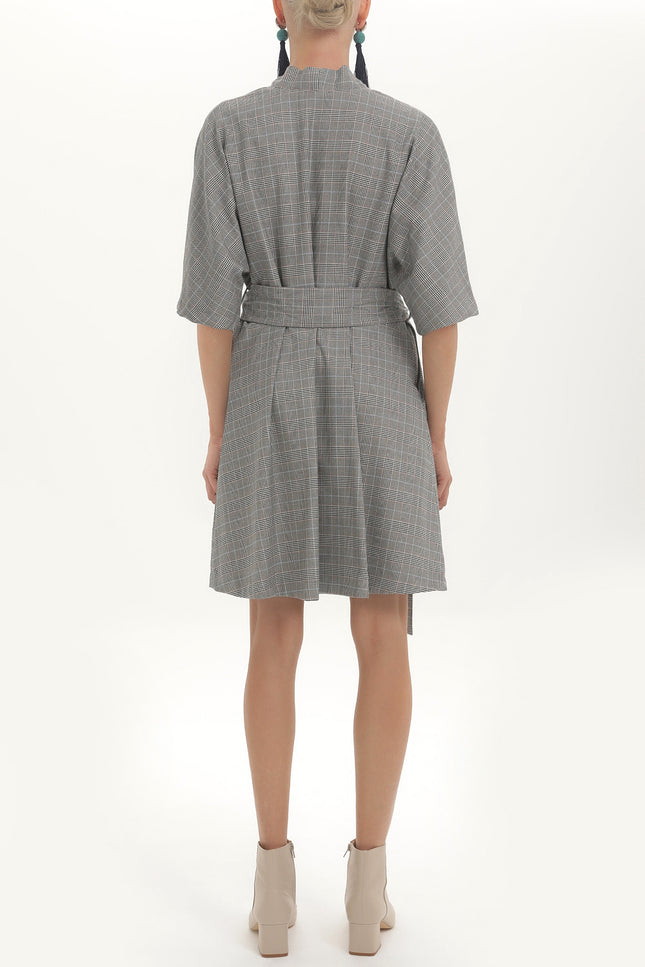 Black Belted V-neck wide cut mini dress 92408