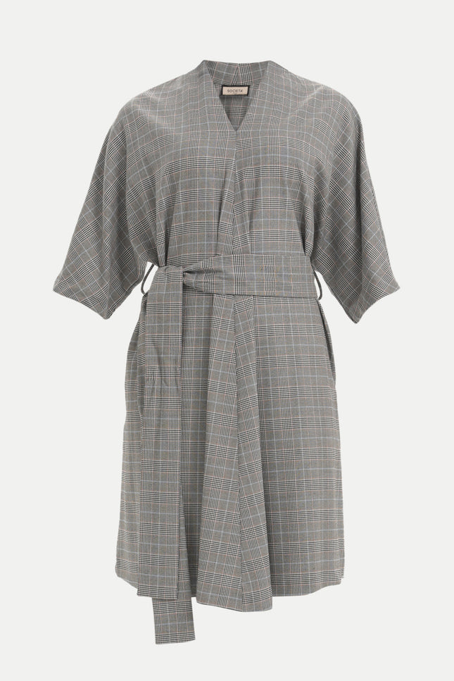 Black Belted V-neck wide cut mini dress 92408