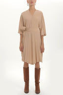 Beige Belted V-neck wide cut mini dress 92408