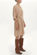 Beige Belted V-neck wide cut mini dress 92408