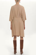 Beige Belted V-neck wide cut mini dress 92408