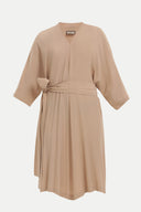 Beige Belted V-neck wide cut mini dress 92408