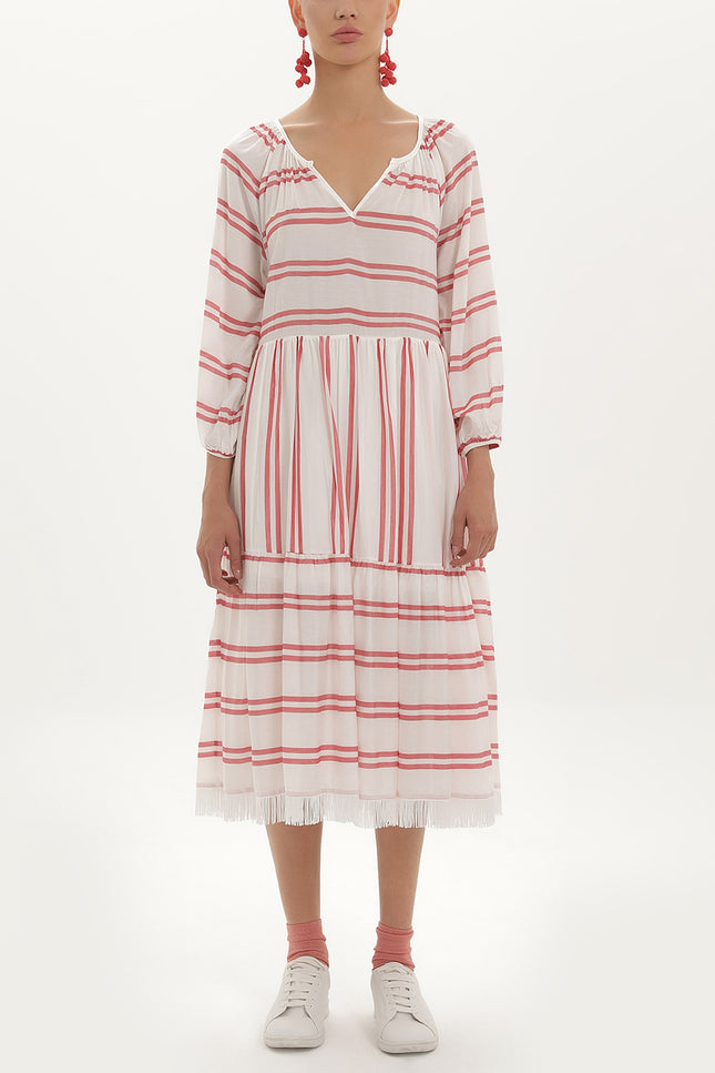 Çizgili Oversize Midi Elbise 92419