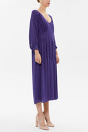Blue V-neck Pleated wide cut midi dress 92479