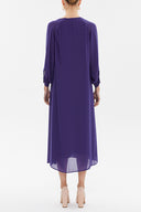 Blue V-neck Pleated wide cut midi dress 92479