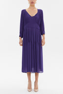 Blue V-neck Pleated wide cut midi dress 92479