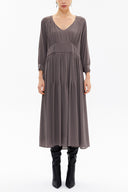 Mink V-neck Pleated wide cut midi dress 92479