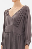 Mink V-neck Pleated wide cut midi dress 92479