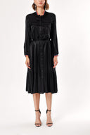 Black Red Ruffle midi shirt dress 92483