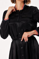 Black Red Ruffle midi shirt dress 92483