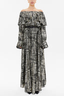 Black Elastic shoulder and belted maxi dress 92518