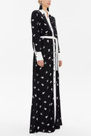 Black White Velvet mix wide cut maxi dress 92568