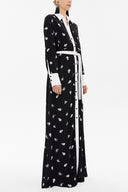 Black White Velvet mix wide cut maxi dress 92568