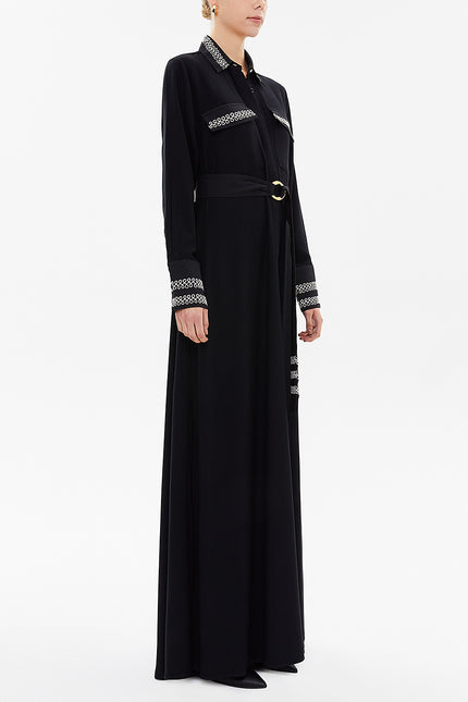 Kadın Siyah Regular Fit Kuşaklı Cepli Gömlek Elbise