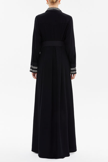 Kadın Siyah Regular Fit Kuşaklı Cepli Gömlek Elbise