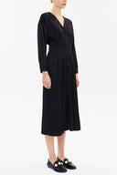 Black Off shoulder V neck button midi dress 92613