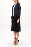 Black Pleated wide cut midi dress 92660