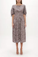 Brown Batwing sleeve zipped midi dress 92690