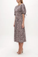 Brown Batwing sleeve zipped midi dress 92690