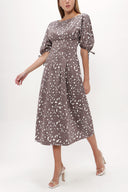 Brown Batwing sleeve zipped midi dress 92690