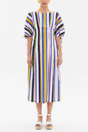 Striped Batwing sleeve zipped midi dress 92690