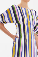 Striped Batwing sleeve zipped midi dress 92690