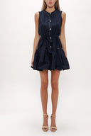 Navy Blue Pleated sleeveless mini dress 92703