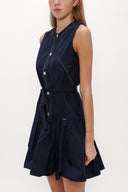 Navy Blue Pleated sleeveless mini dress 92703