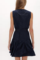 Navy Blue Pleated sleeveless mini dress 92703