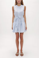 Light Blue Pleated sleeveless mini dress 92703
