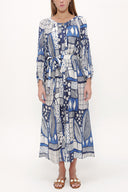 Blue Elastic balloon sleeve maxi dress 92718