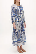 Blue Elastic balloon sleeve maxi dress 92718