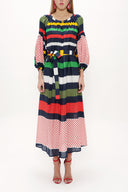 Navy Blue Elastic balloon sleeve maxi dress 92718