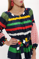 Navy Blue Elastic balloon sleeve maxi dress 92718