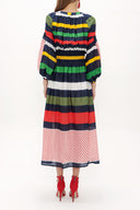 Navy Blue Elastic balloon sleeve maxi dress 92718