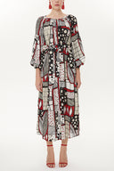 Red Elastic balloon sleeve maxi dress 92718