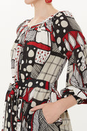 Red Elastic balloon sleeve maxi dress 92718