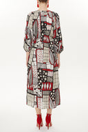 Red Elastic balloon sleeve maxi dress 92718