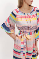 Striped Elastic balloon sleeve maxi dress 92718