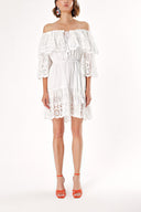 White Off Shoulder Embroidered Dress 92726