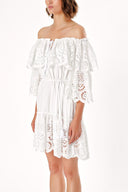 White Off Shoulder Embroidered Dress 92726
